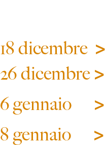 Consulta il  programma del   18 dicembre  > 26 dicembre >
6 gennaio      >
8 gennaio      >
     